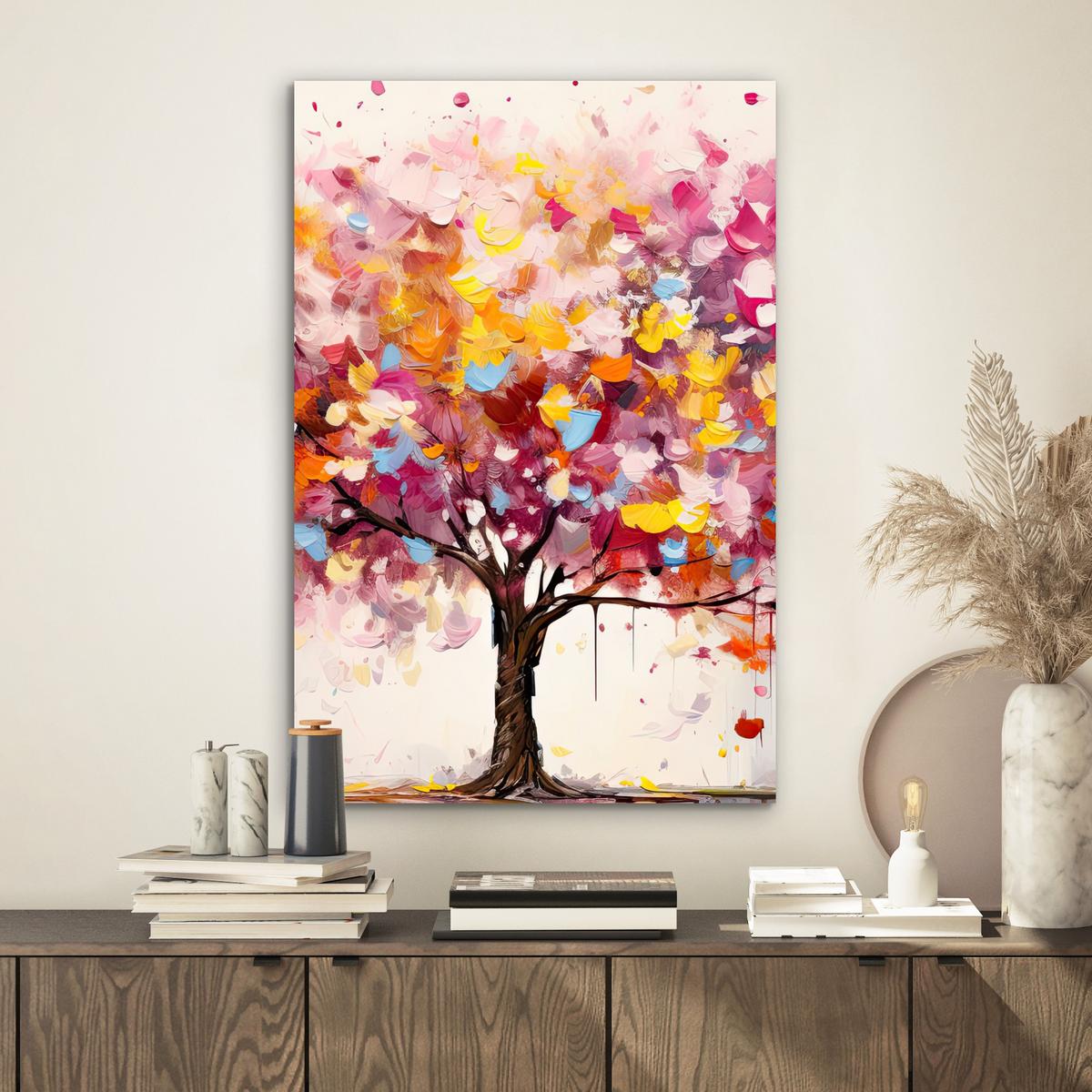 METALLBILD Aquarell - Baum - Kunst - Abstrakt Deko Schlafzimmer 40x60 cm - Multicolor, Metall (40/60cm) - MuchoWow