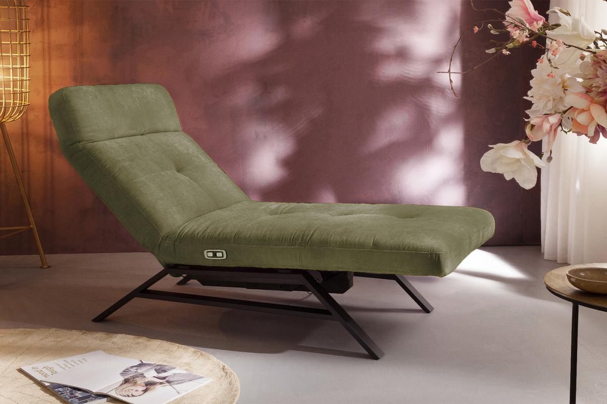 LIEGE MIT MOTORISCHER RELAXFUNKTION AMERIVA Dunkelgrün Velvet Relaxfunktion - Dunkelgrün/Schwarz, Textil (80/110/158cm) - KAWOLA
