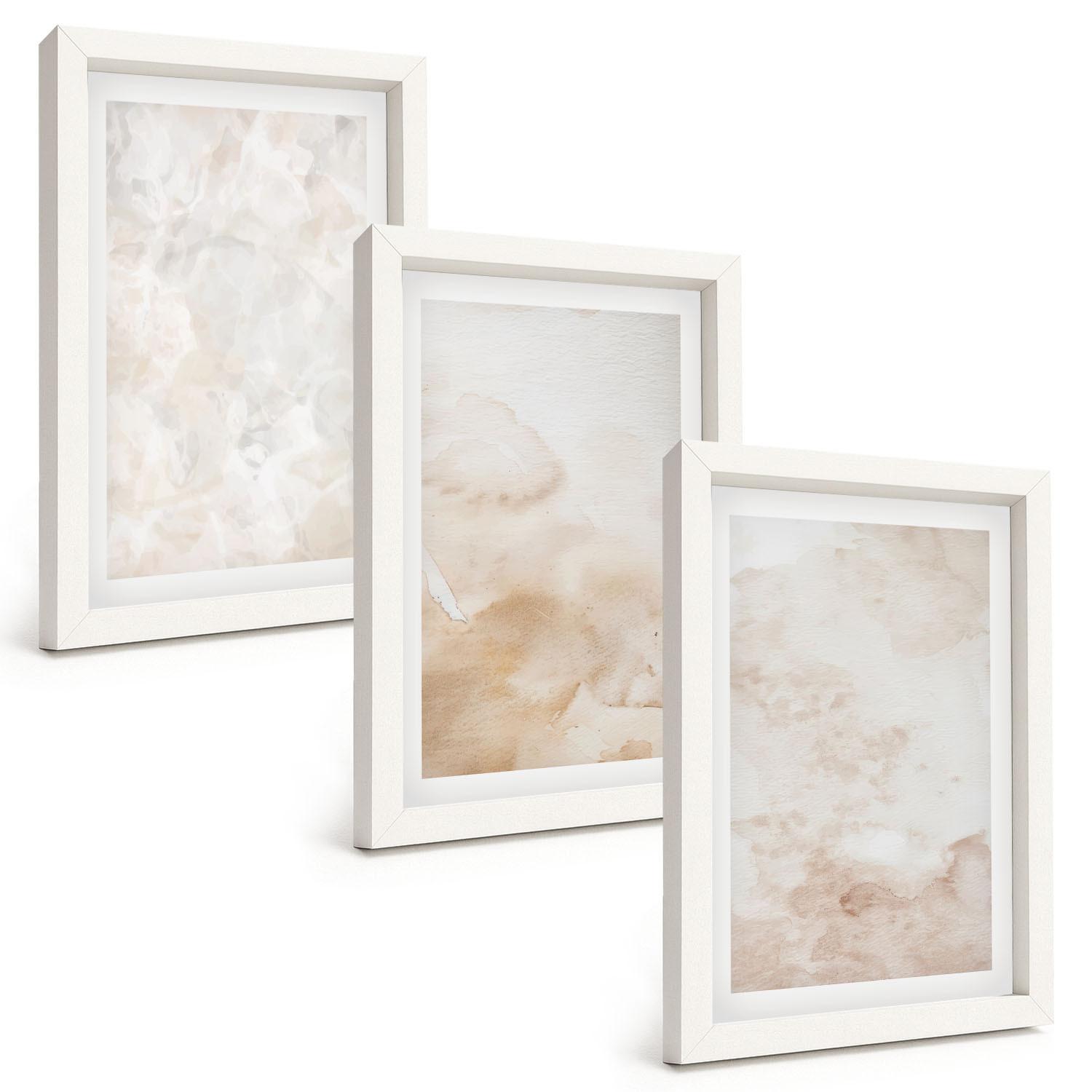 BILDER SET 3er Set - 20x30 cm Weißer Rahmen - Modische Pastelltexturen - Weiß, Kunststoff (20/30cm) - TULUP