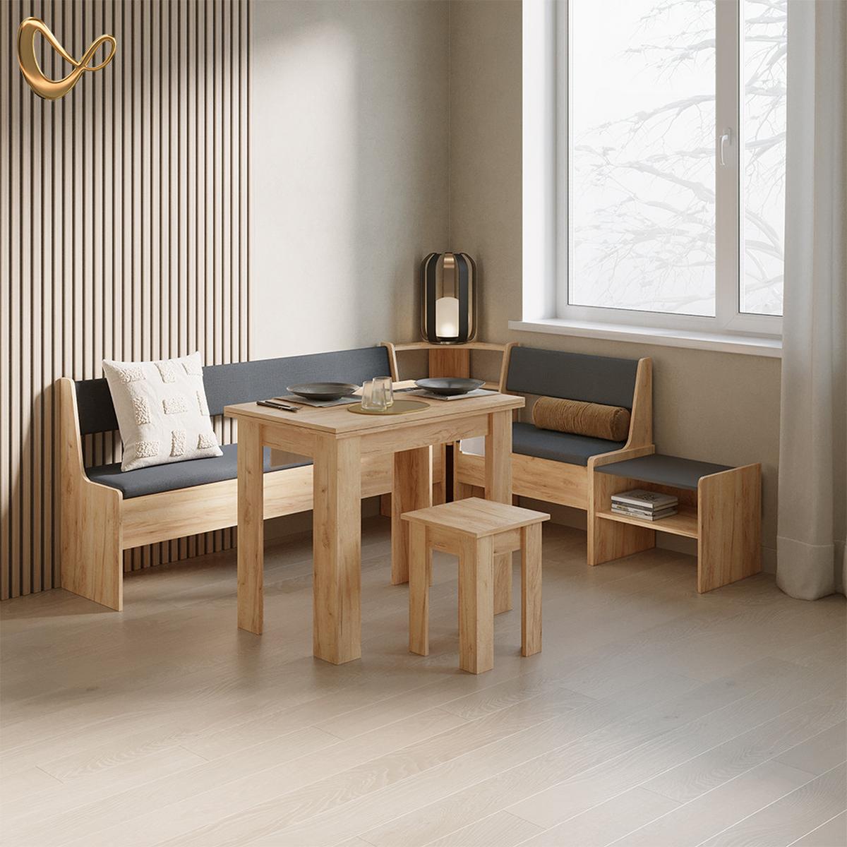ECKBANKGRUPPE Tiberio Goldkraft Eiche 210 x 120 cm mit Tisch - Honigeiche, Holzwerkstoff (210/80/120cm) - Livinity®