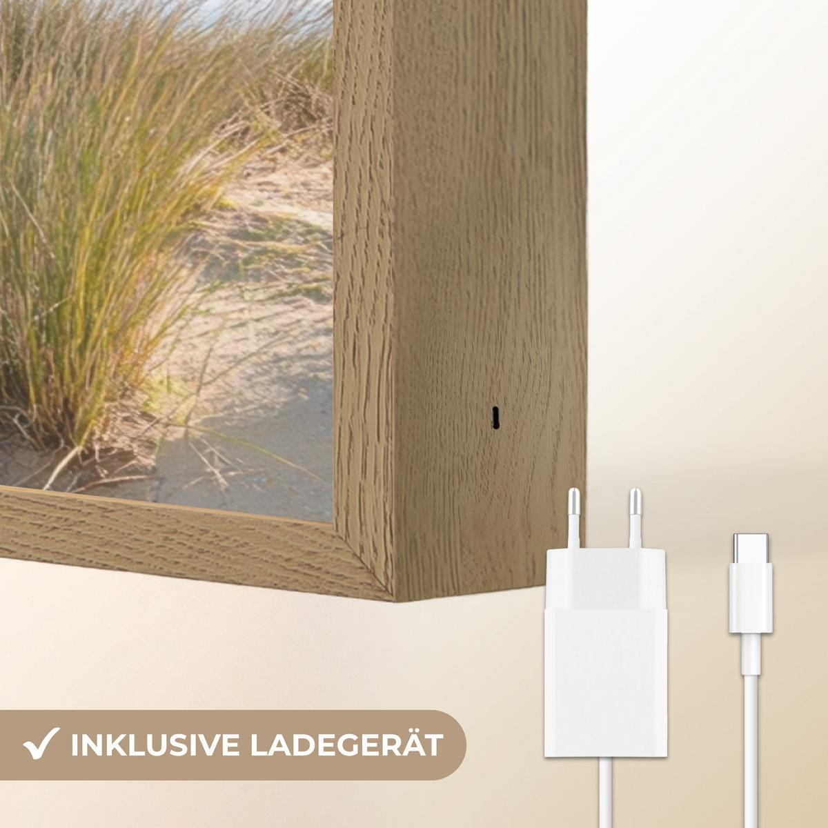 WANDLEUCHTE MIT AKKU Strand - Meer - Düne - Sand - Sommer 90x60 cm - Sandfarben, Holzwerkstoff (90/60/8cm) - OnlyWow