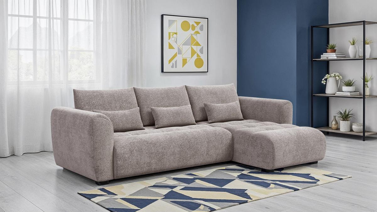 ECKSOFA SORENO 4-Sitzer, dunkelbeige - Beige/Schwarz, Holz/Textil (293/171cm) - Wozimo