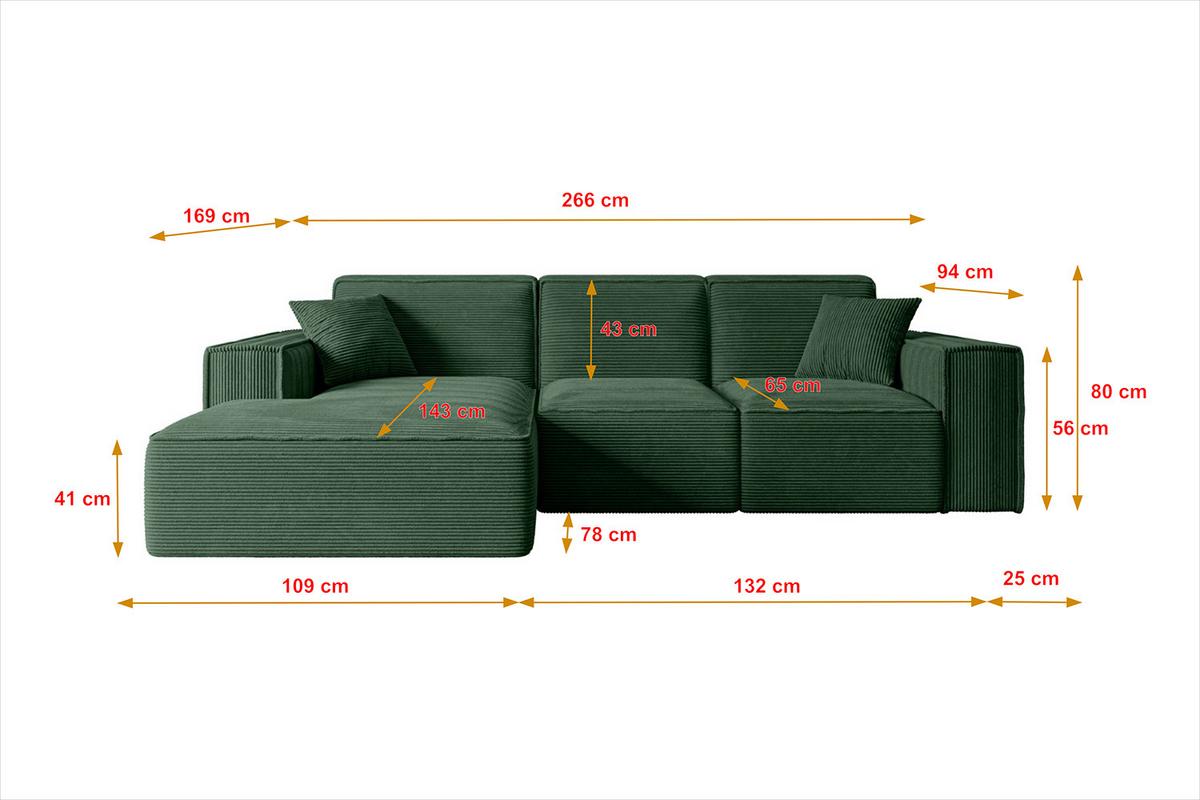 ECKSOFA Ottomane Links SERRA-L - 266x169x80 cm Hellgrau Bouclé - Hellgrau/Schwarz, Holzwerkstoff/Kunststoff (165/266cm) - ALTDECOR