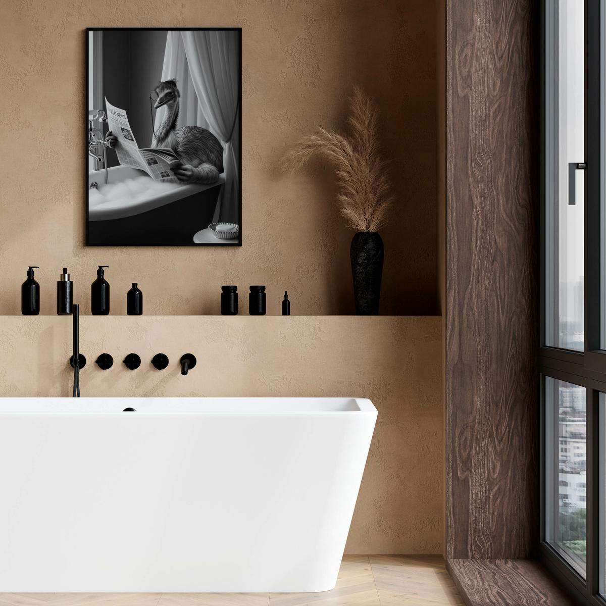 POSTER für Badezimmer WC Strauß in Badewanne Zeitung Abstraktion 50x70cm - Schwarz/Weiß, Papier (50/70/1cm) - Muralo