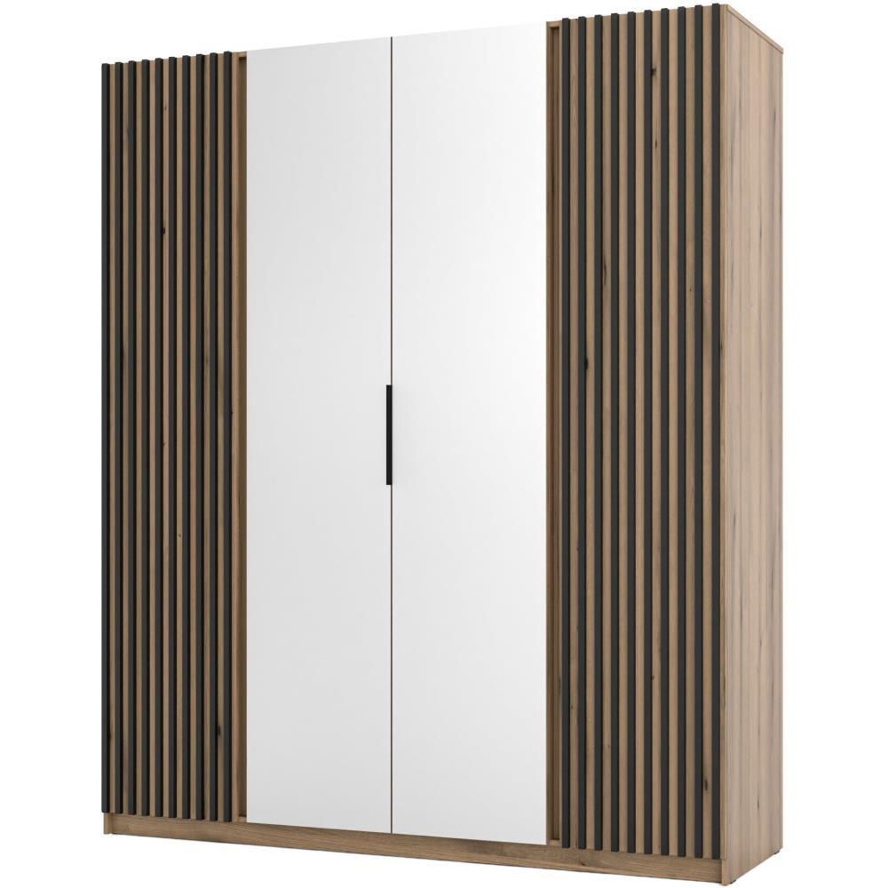 DREHTÜRENSCHRANK Kaya 200/62/239 4-Türig mit zwei Spiegel - Eichefarben/Schwarz, Holzwerkstoff (200/239/62cm) - Beautysofa