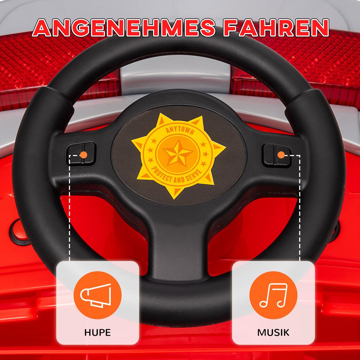 FEUERWEHRAUTO, max. 3 km/h, Sirene, Blaulicht, Werkzeuge, für Kinder 3-5 Jahre - Rot, Metall (86/49/52cm) - AIYAPLAY
