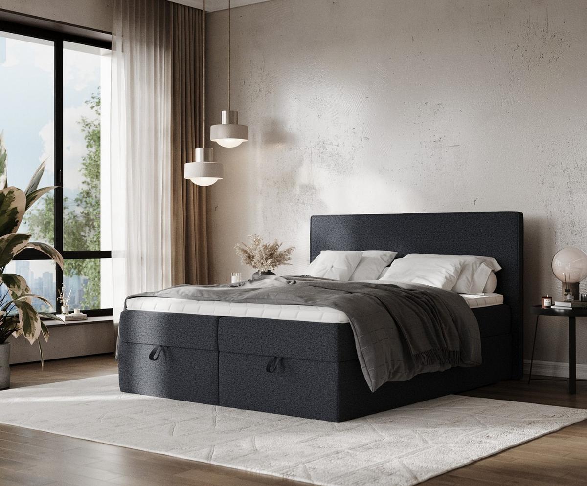 BOXBETT Velma 140/200 cm Anthrazit im Riva Stoff - Anthrazit/Schwarz, Holz/Holzwerkstoff (140/200cm) - AltaBeds