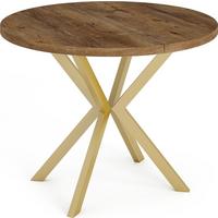 ESSTISCH Flora runder ausziehbarer, Lefkas Eiche 100-180/100/76 cm - Alteiche/Goldfarben, Holzwerkstoff/Metall (100/180/76cm) - WFL GROUP