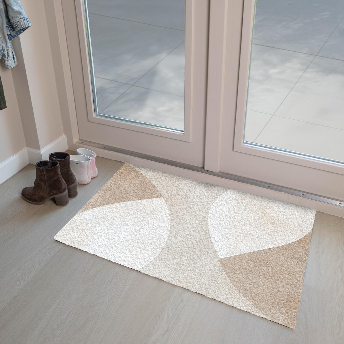 FUSSMATTE Braun - Japandi - Abstrakt Schmutzfangmatte 90x60 cm - Beige, Kunststoff (90/0.4cm) - MuchoWow