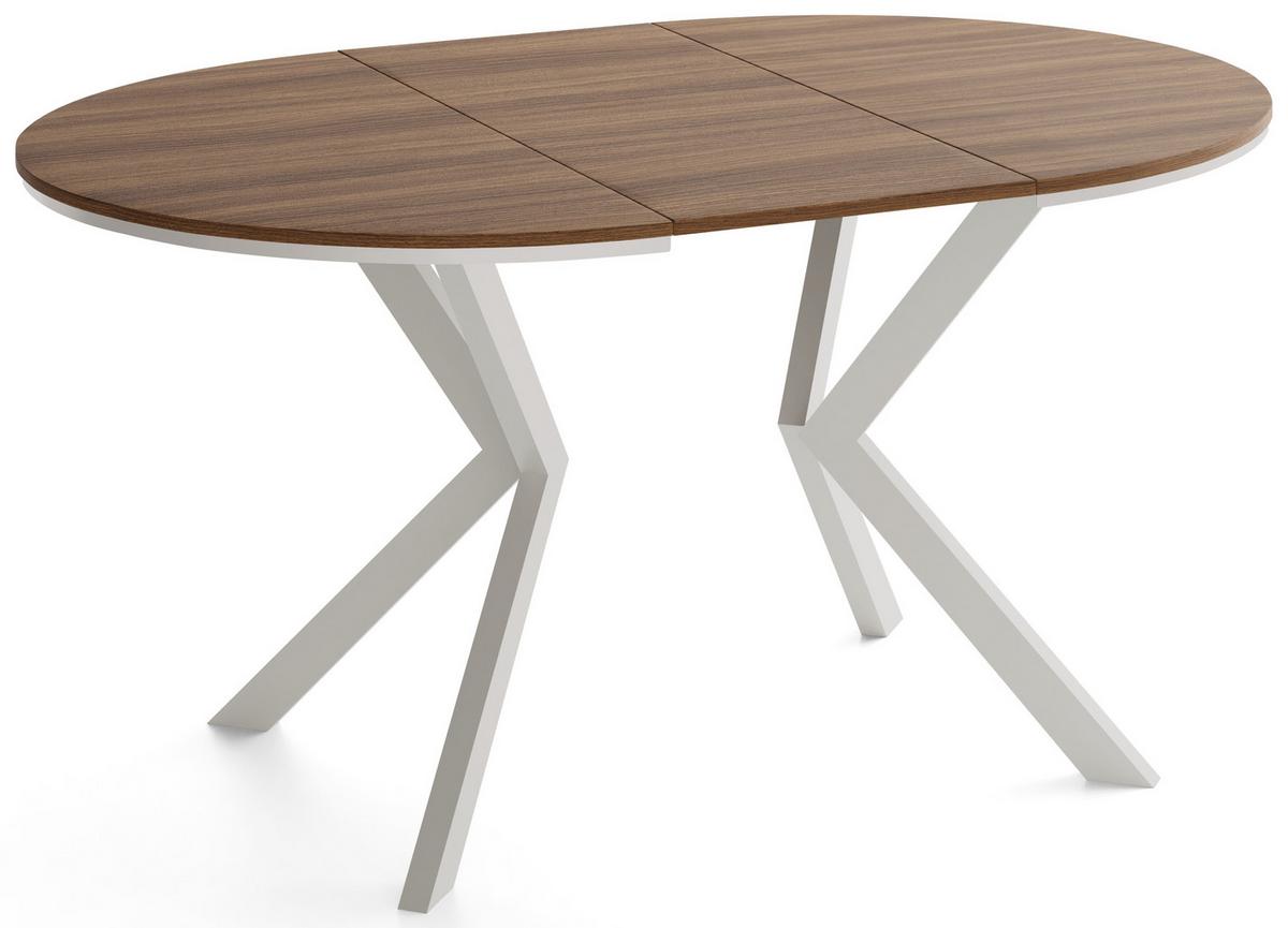 ESSTISCH Valio Neo rund oval ausziehbar verlängerbar mit Metallbeinen in Kaschmir Grau, Nussbaum Braun 100-140/100/76 cm - Kaschmir/Beige, Holzwerkstoff/Metall (100/140/76cm) - WFL GROUP