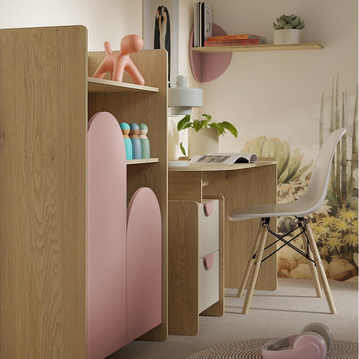 SCHREIBSTICH Lena für Kinder und Jugendliche mit 2 Schubladen, 120 cm, Eiche Cremona/Macadamia/Puderrosa - Eichefarben/Beige, Holzwerkstoff (60/120/78cm) - Beautysofa