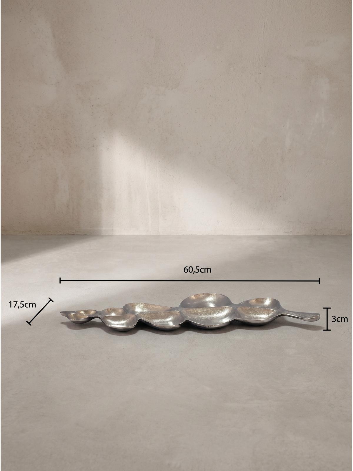 DEKOSCHALE NUMANA, Aluminium, handgefertigt, Silber, 60,5 x 17,5 x 3 cm - Silberfarben, Metall (3cm) - KADIMA DESIGN