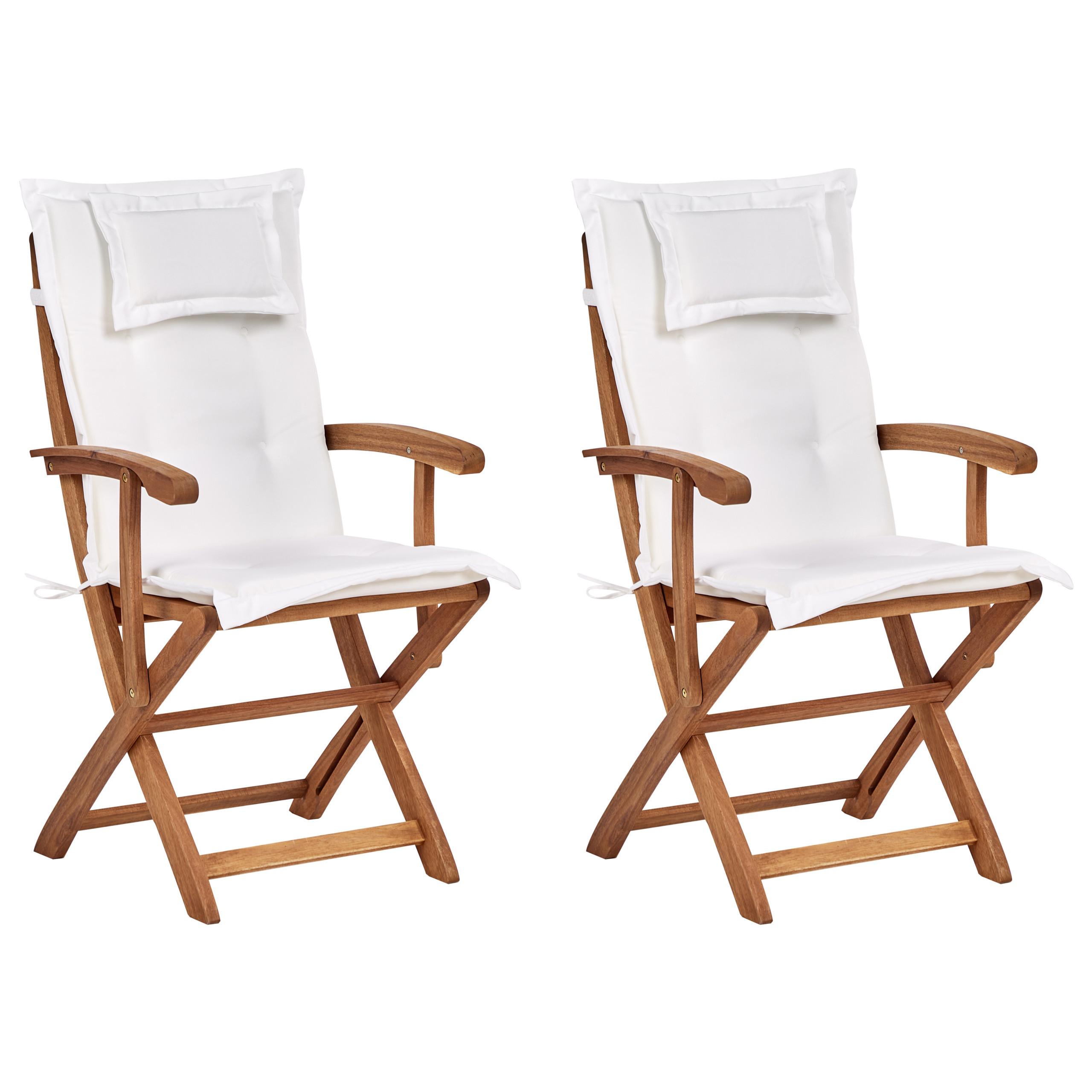 GARTENSTUHL 2er-Set Akazienholz Cremeweiß Maui - Silberfarben/Schwarz, Holz (46/92/48cm) - Beliani