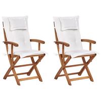 GARTENSTUHL 2er-Set Akazienholz Cremeweiß Maui - Silberfarben/Schwarz, Holz (46/92/48cm) - Beliani