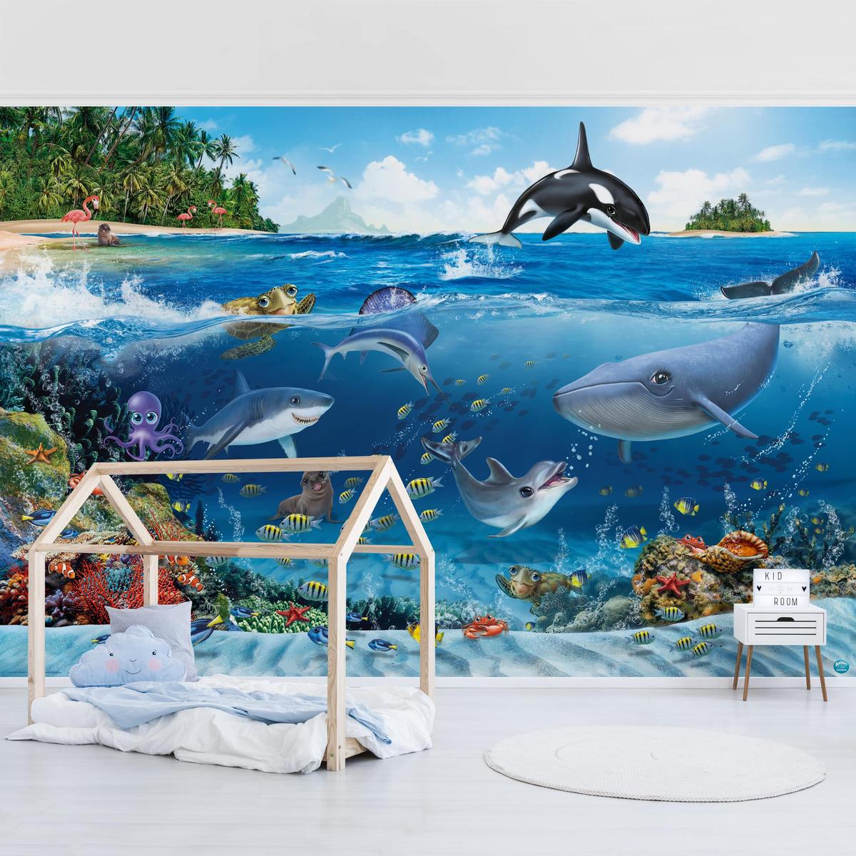 FOTOTAPETE Unterwasserwelt mit Tieren 288/190 cm - Blau, Papier (288/190cm) - Bilderwelten