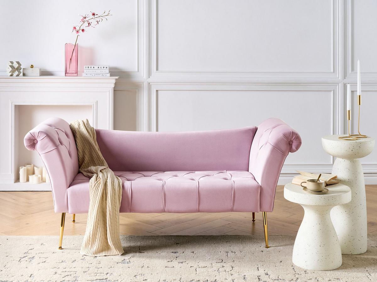 CHAISELONGUE Samtstoff Hellviolett Nantilly - Violett, Textil (175/76/70cm) - Beliani