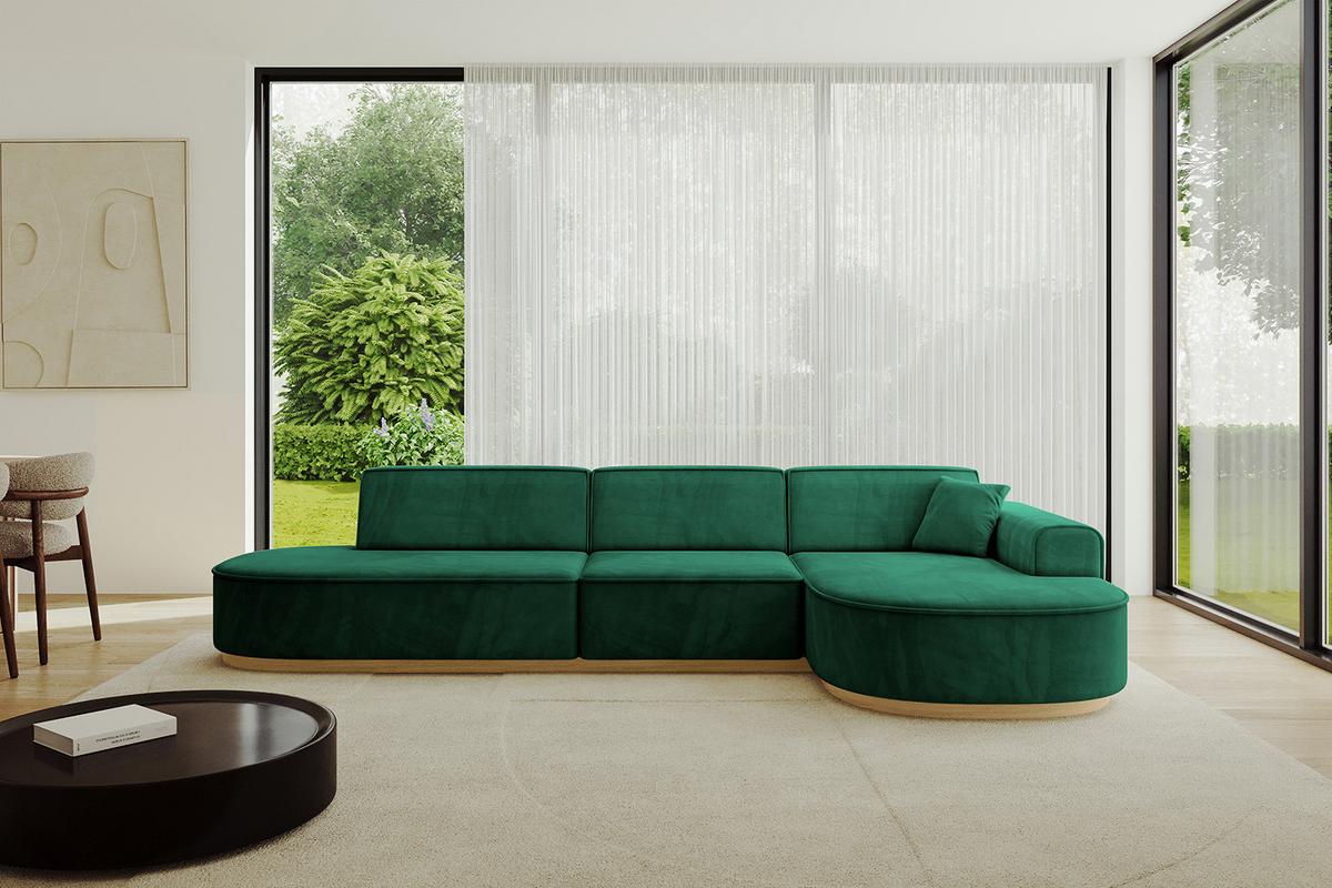 ECKSOFA Ottomane Rechts MARI-L2-v2 - 328x171x83 cm Grün Velours - Grün, Holzwerkstoff/Textil (171/328cm) - ALTDECOR