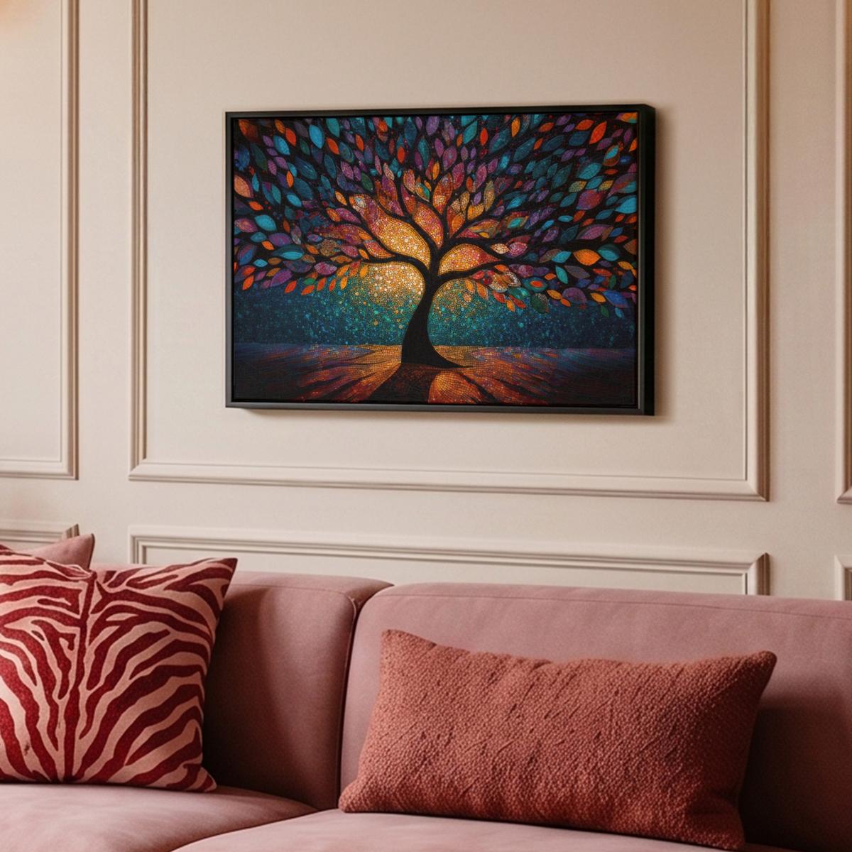 LEINWAND Bilder mit Rahmen - Mosaik - Bunt - Baum - Äste - 60x40 - Multicolor, Textil (60/40cm) - MuchoWow