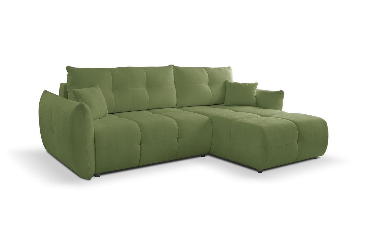 ECKSOFA MODA S Grün Geflochtener Stoff mit Schlaffunktion - Grün, Holz (257/177cm) - MASSENO