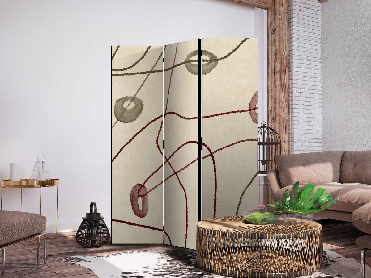 PARAVENT Akustik 3-tlg 135x172 cm Linien mit Kreisen Abstraktion - Beige, Holz/Textil (135/172/3cm) - Muralo