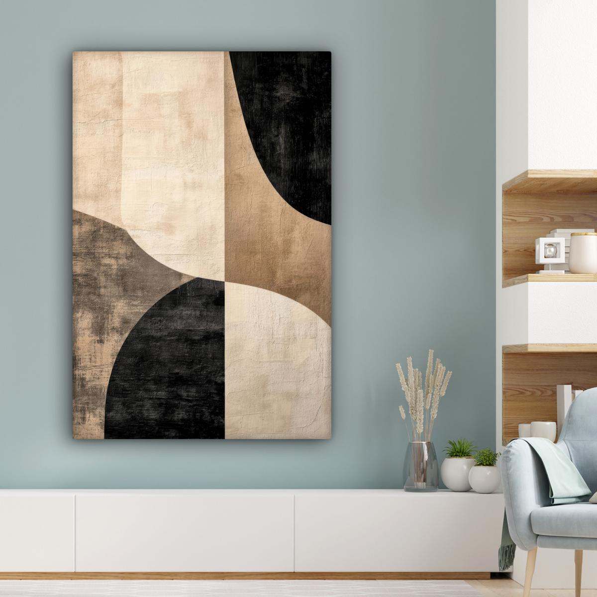 LEINWANDBILD Abstrakt - Flugzeuge - Schwarz - Rund Deko XXL 80x120 cm - Beige, Textil (80/120cm) - MuchoWow
