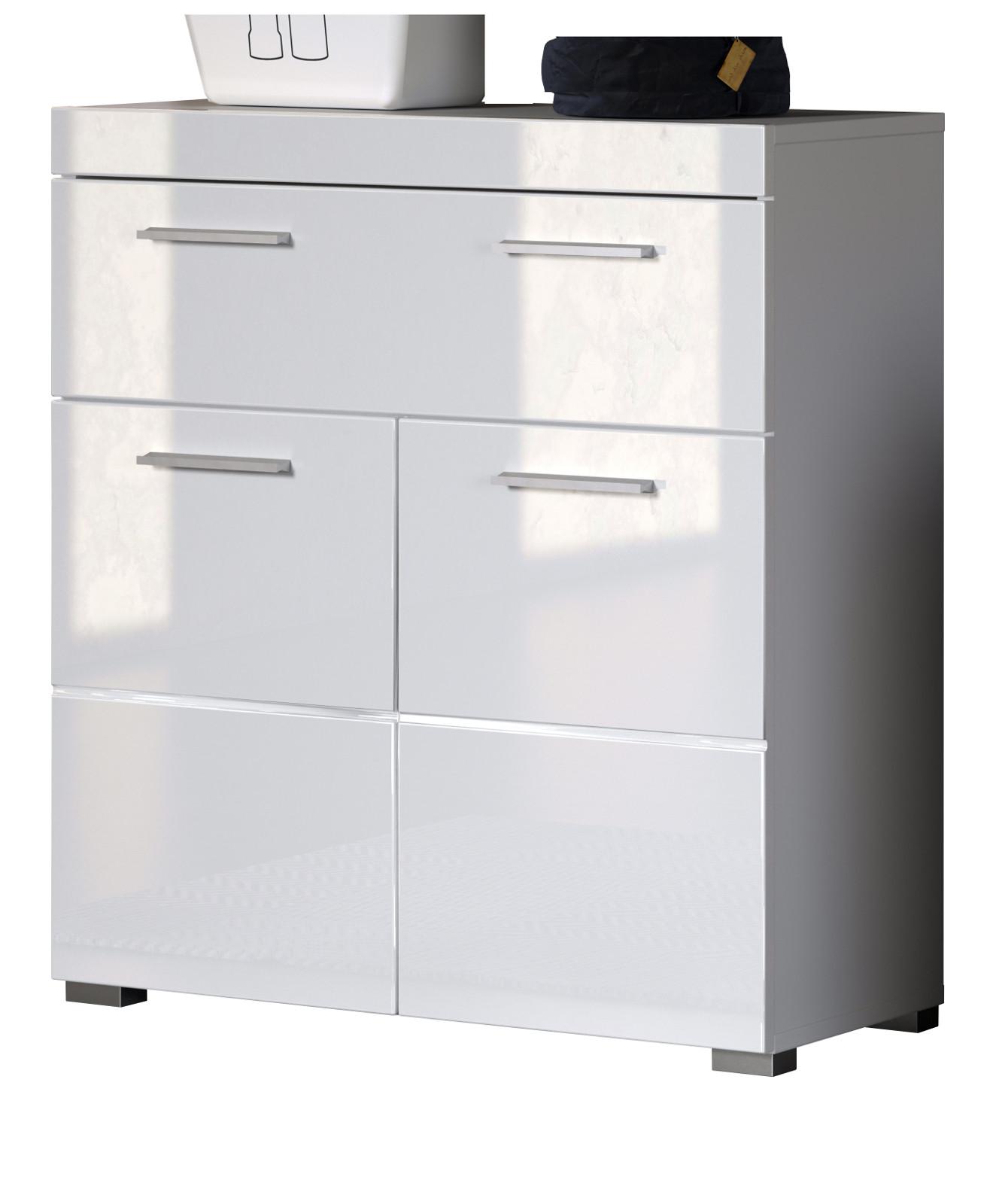BADKOMMODE weiß Hochglanz 73 x 79 cm, Badezimmer Kommode 2-türig - Weiß, Holzwerkstoff/Kunststoff (31/79/73cm) - Top.Furn