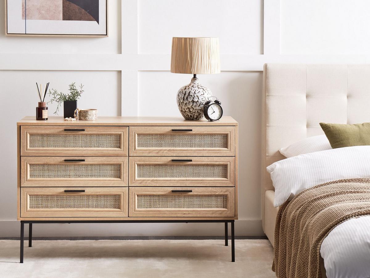 KOMMODE mit 6 Schubladen Hellbraun Pasco - Braun, Holzwerkstoff (120/77/40cm) - Beliani