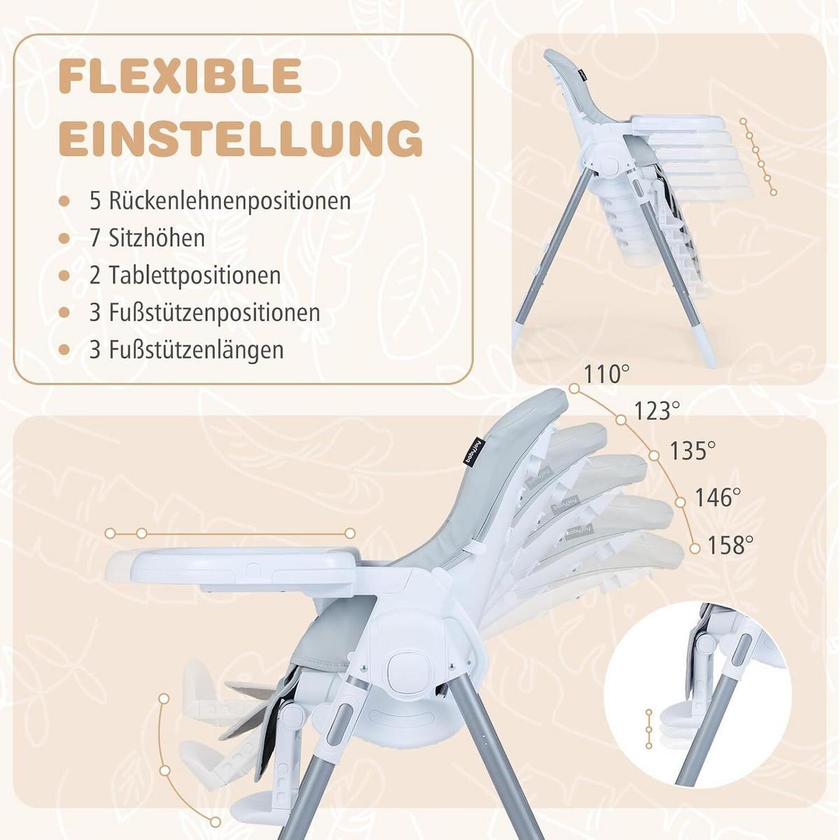 BABYSTUHL mit Spielbügel & Rollen hellgrau - Hellgrau, Metall (72/90.5/54cm) - COSTWAY