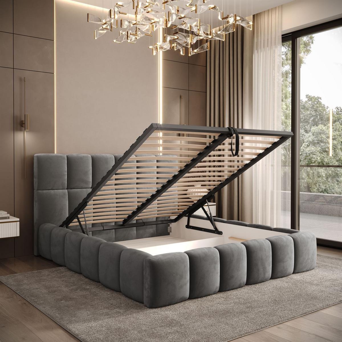 POLSTERBETT VENEZIA mit Bettkasten 140x200, Royal Velvet 250 - Grau, Textil (140/200cm) - Lookway
