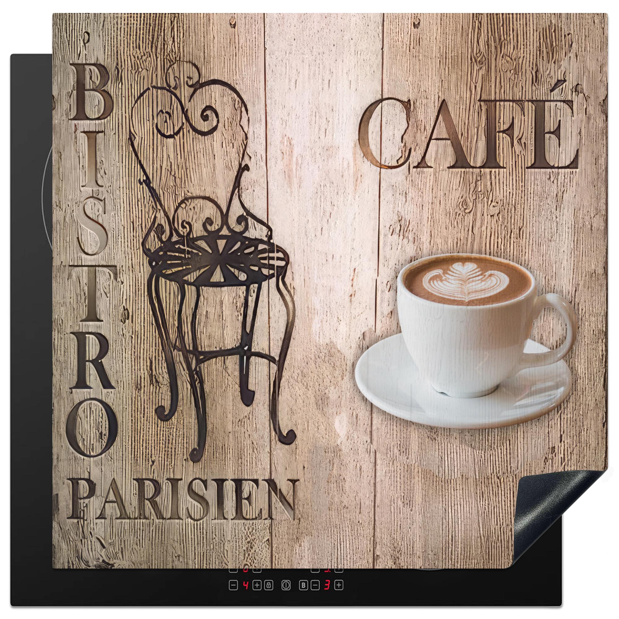 HERDABDECKPLATTE Bistro Parisien - Café - Kaffee - Jahrgang Induktionsmatte 78x78 cm - Cappuccino, Kunststoff (78/78/0.2cm) - MuchoWow