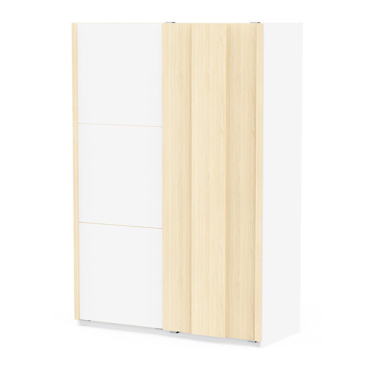 SCHRANK mit 2 Schiebetüren in Weiß und Eichenholz-Finish 140,1/64/203 cm - Weiß, Holzwerkstoff (64/203/67.7cm) - Calicosy
