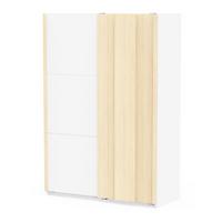 SCHRANK mit 2 Schiebetüren in Weiß und Eichenholz-Finish 140,1/64/203 cm - Weiß, Holzwerkstoff (64/203/67.7cm) - Calicosy
