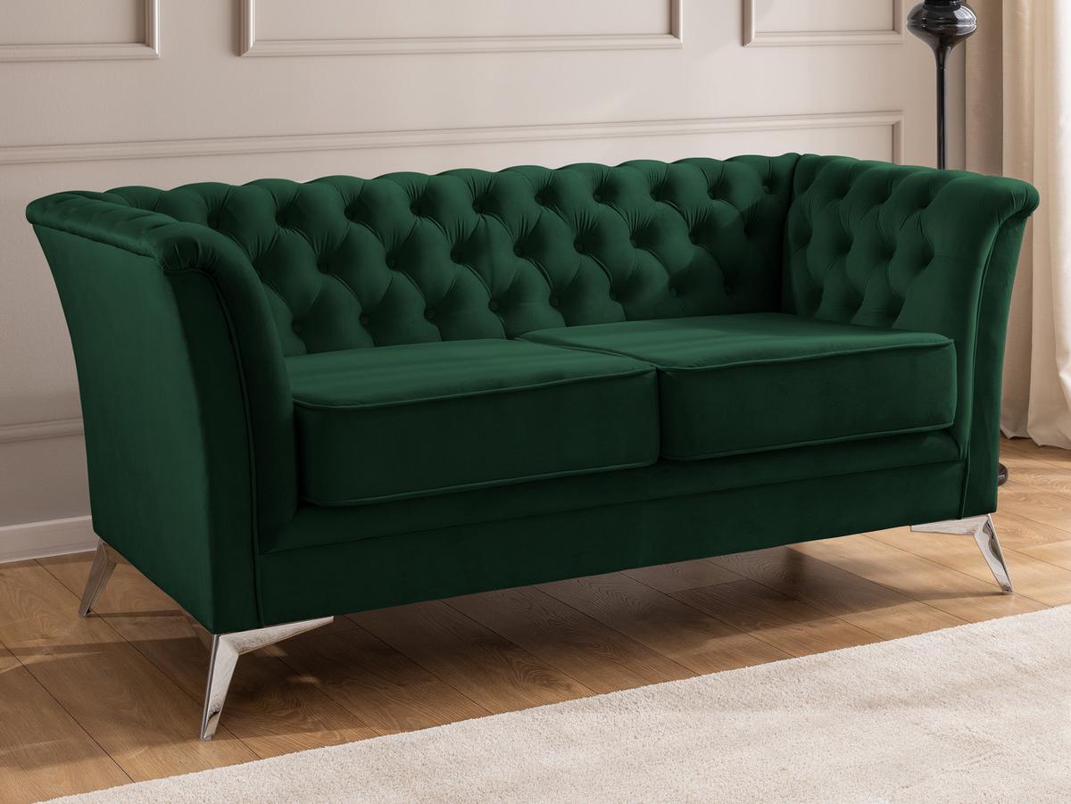 CHESTERFIELD-SOFA 2-sitzer Whitby Flaschengrün Samt mit silbernen Füßen - Dunkelgrün/Silberfarben, Holz/Textil (175/78/82cm) - S-Style Möbel