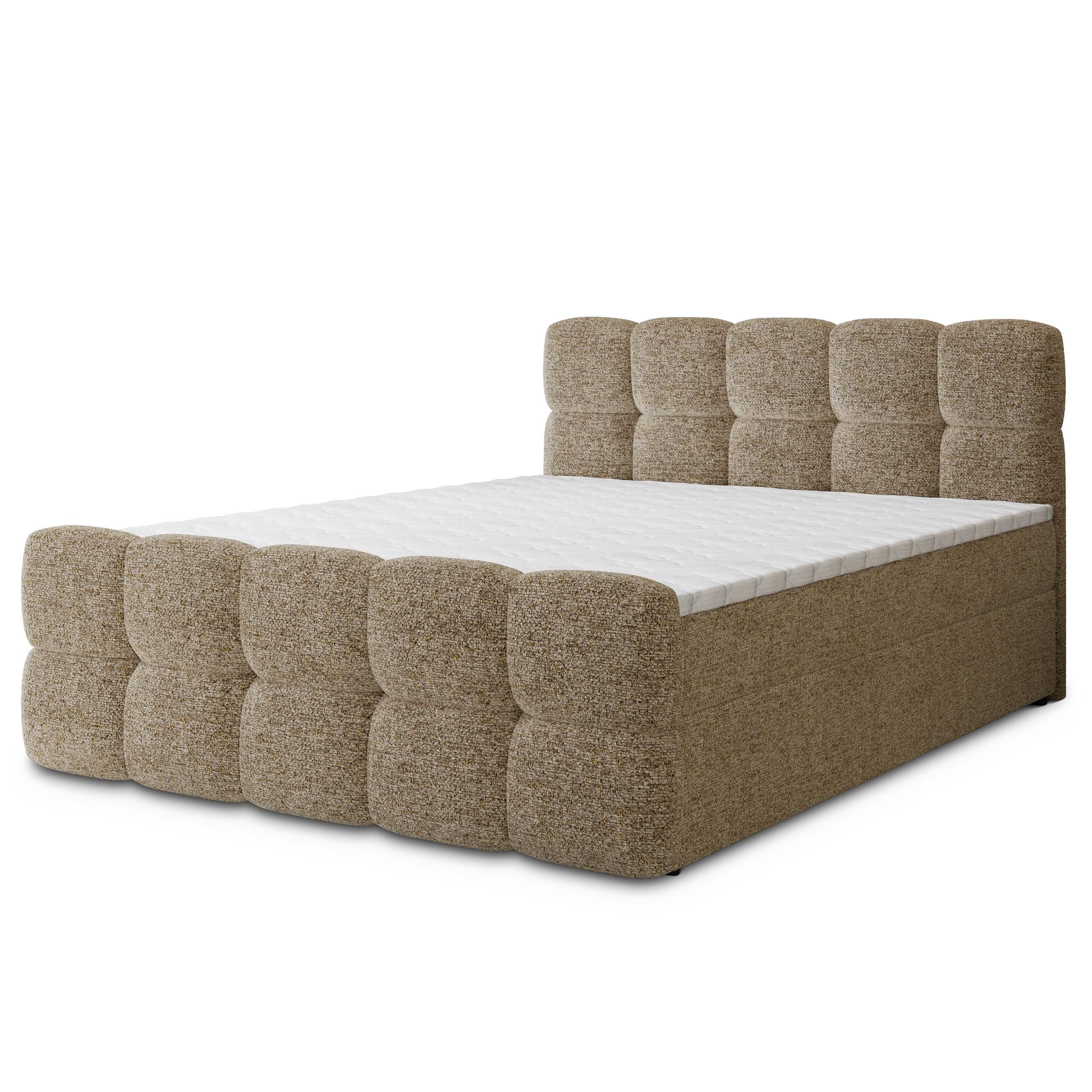 BOXBETT BRUME 160x200 cm mit Matratze und Topper, H2+H3 - Beige - Beige, Holz (160/200cm) - MASSENO