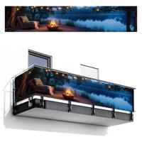 BALKON-SICHTSCHUTZ Lagerfeuer - See - Abendlicht Deko XXL 500x100 cm - Dunkelblau, Kunststoff (500/100cm) - MuchoWow