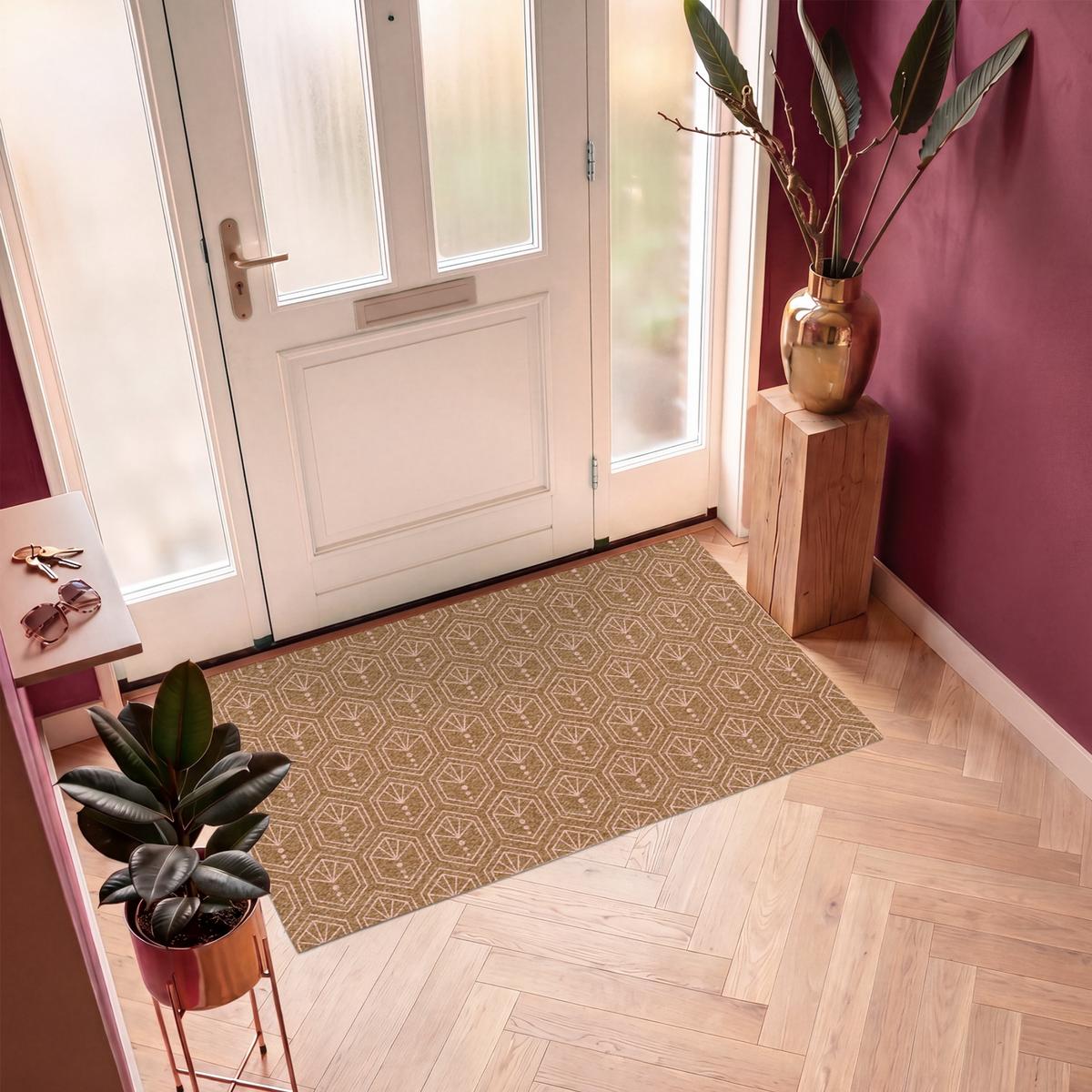 FUSSMATTE Braun - Rosa - Geometrisch - Gemustert Türmatte 150x90 cm - Braun, Kunststoff (150/0.4cm) - MuchoWow