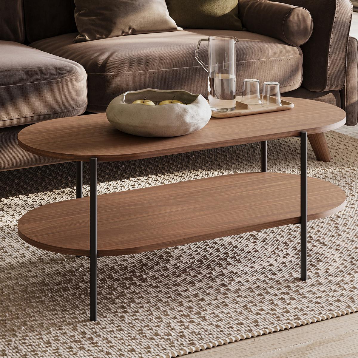 COUCHTISCH Carlo mit Metallfüße 110×50 cm, Walnuss - Walnussfarben, Holzwerkstoff (50/110/46cm) - Beautysofa