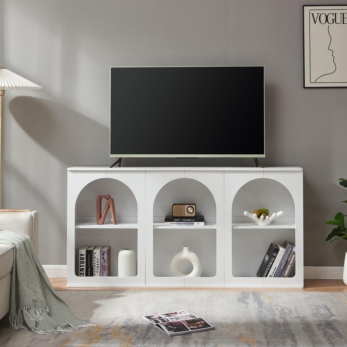 SIDEBOARD Trorhun - Weiß, Holzwerkstoff (30/80/160cm) - [en.casa]