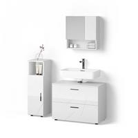 BADMÖBEL-SET Ronco Weiß Hochglanz 3 Teile, mit Midischrank - Weiß Hochglanz, Holzwerkstoff (54/55/41cm) - Livinity®