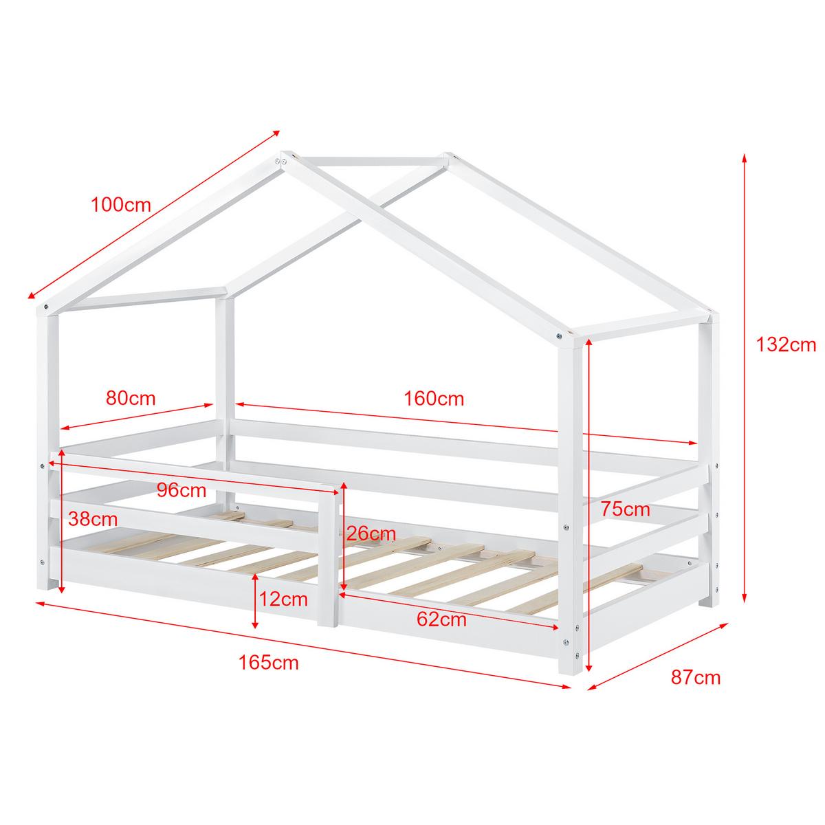 HAUSBETT Knätten - Weiß, Holz (80/160cm) - [en.casa]