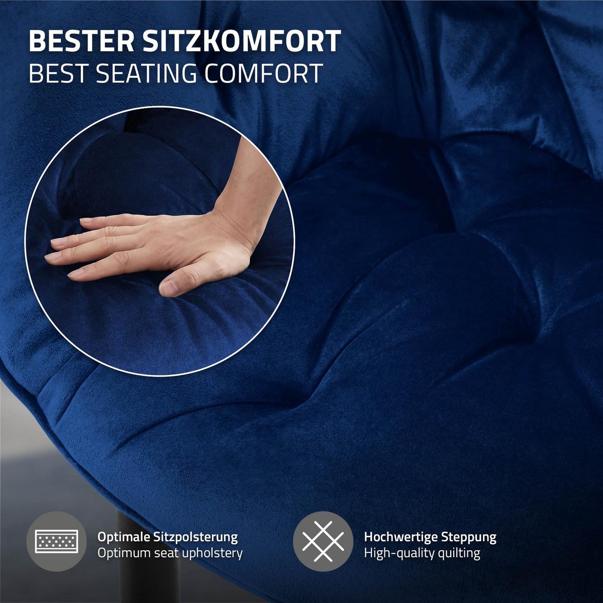 ESSZIMMERSTÜHLE 4er Set Dunkelblau Samt - Schwarz/Dunkelblau, Metall (67/83/59cm) - ML-DESIGN