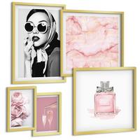 BILDER SET 5er Set - 50x50 cm & 20x30 cm & 40x60 cm Goldrahmen - Stilvolle pinkfarbene Accessoires - Goldfarben, Kunststoff (40/60cm) - TULUP