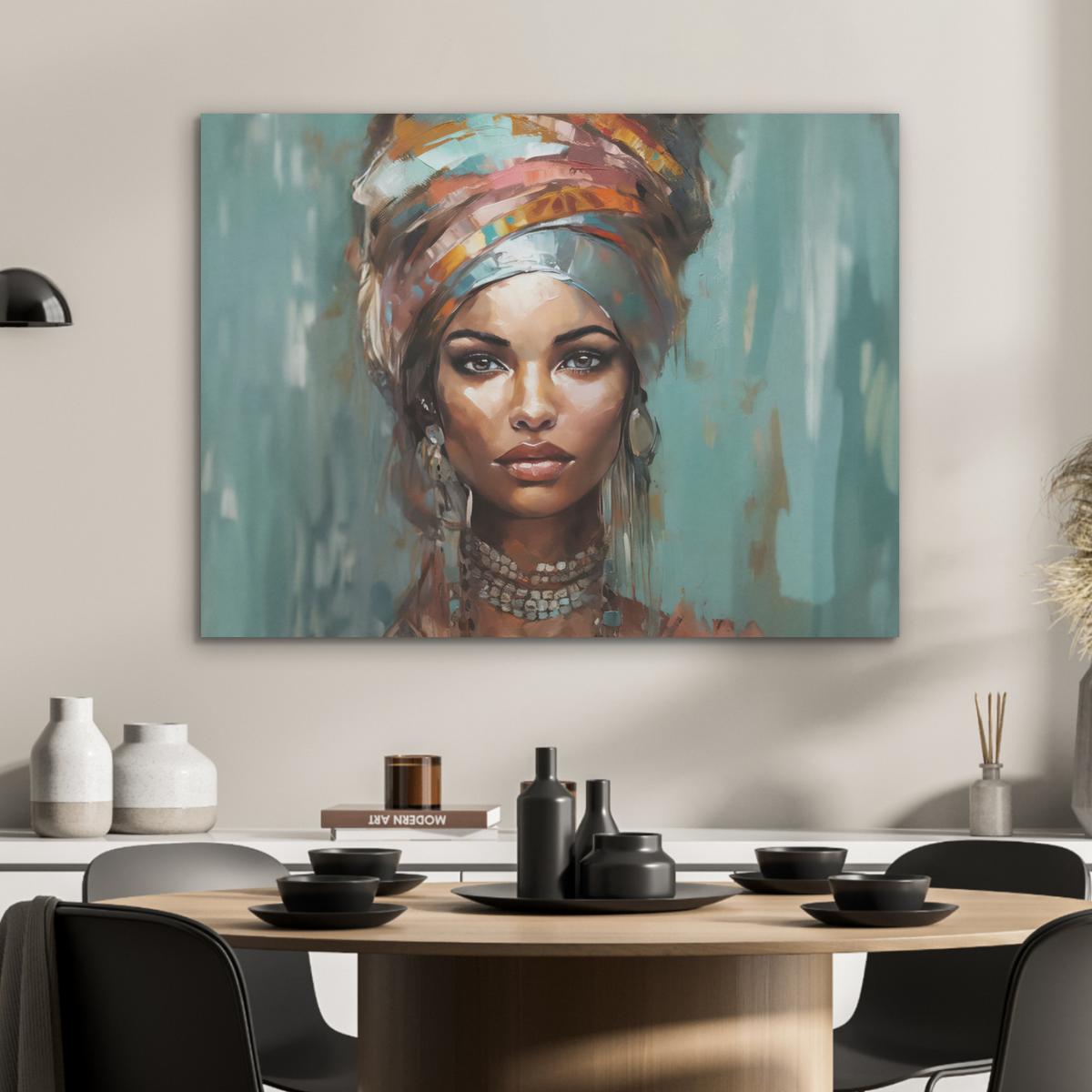 AKUSTIKBILD Frau - Kunst - Schmuck - Porträt Gemälde 80x60 cm - Blaugrau, Kunststoff (80/60/0.9cm) - MuchoWow