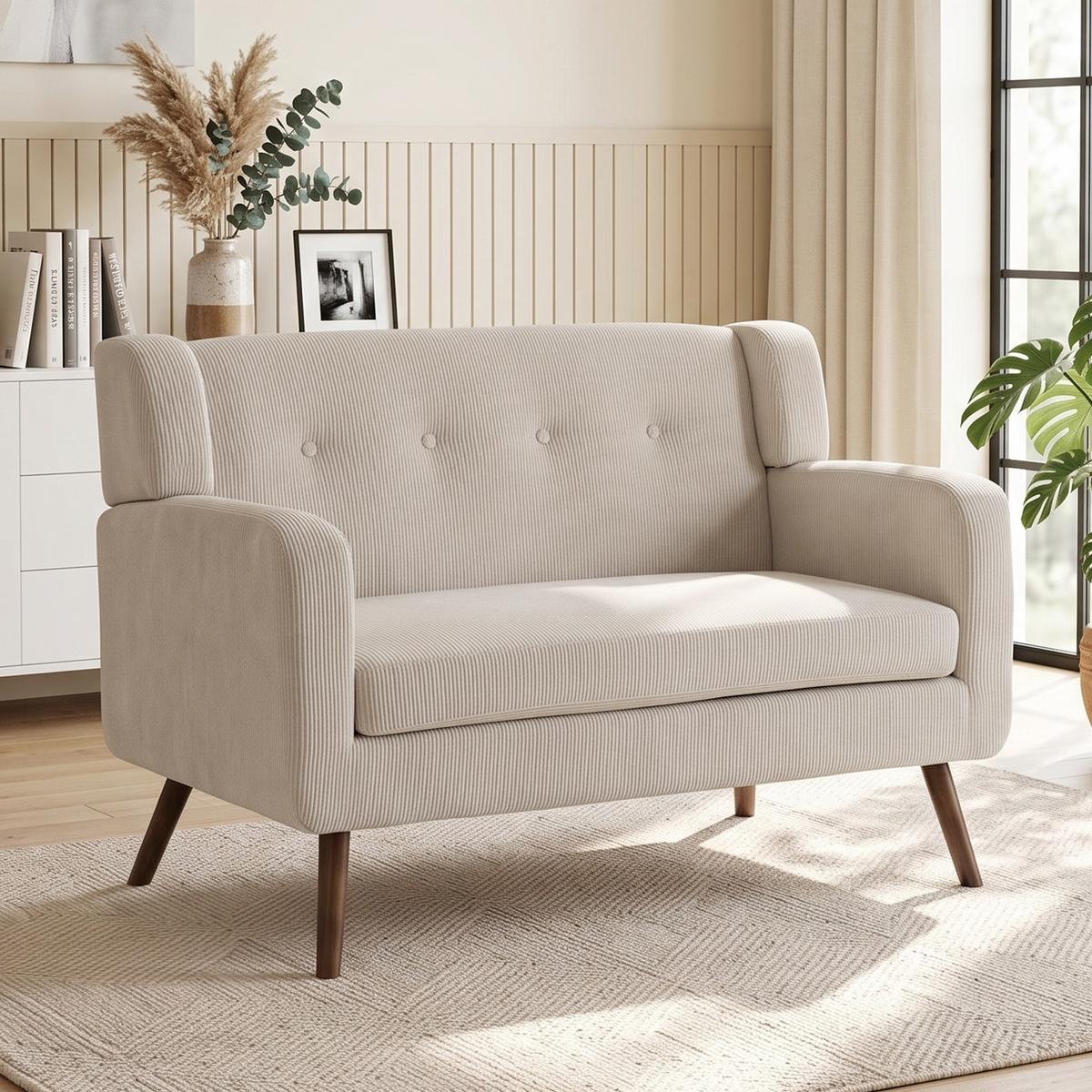 2-SITZER-SOFA Polyester Beige - Beige/Walnussfarben, Holz/Holzwerkstoff (72/80/118cm) - HOMCOM