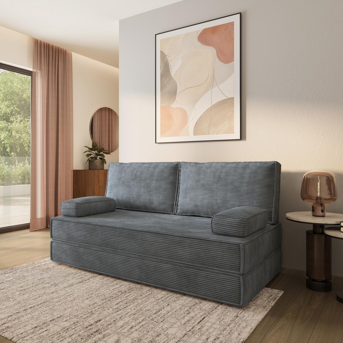BETTSOFA SILAR aus Schaumstoff Kordstoff Grau Schlaffunktion - Grau, Textil (170/86/80cm) - MASSENO