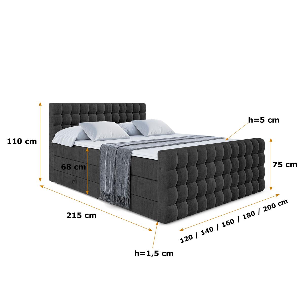 BOXSPRINGBETT VIONE-Z KING - 200 x 200 - H3/H4 - Schwarz - Schwarz, Holzwerkstoff (200/200cm) - ALTDECOR