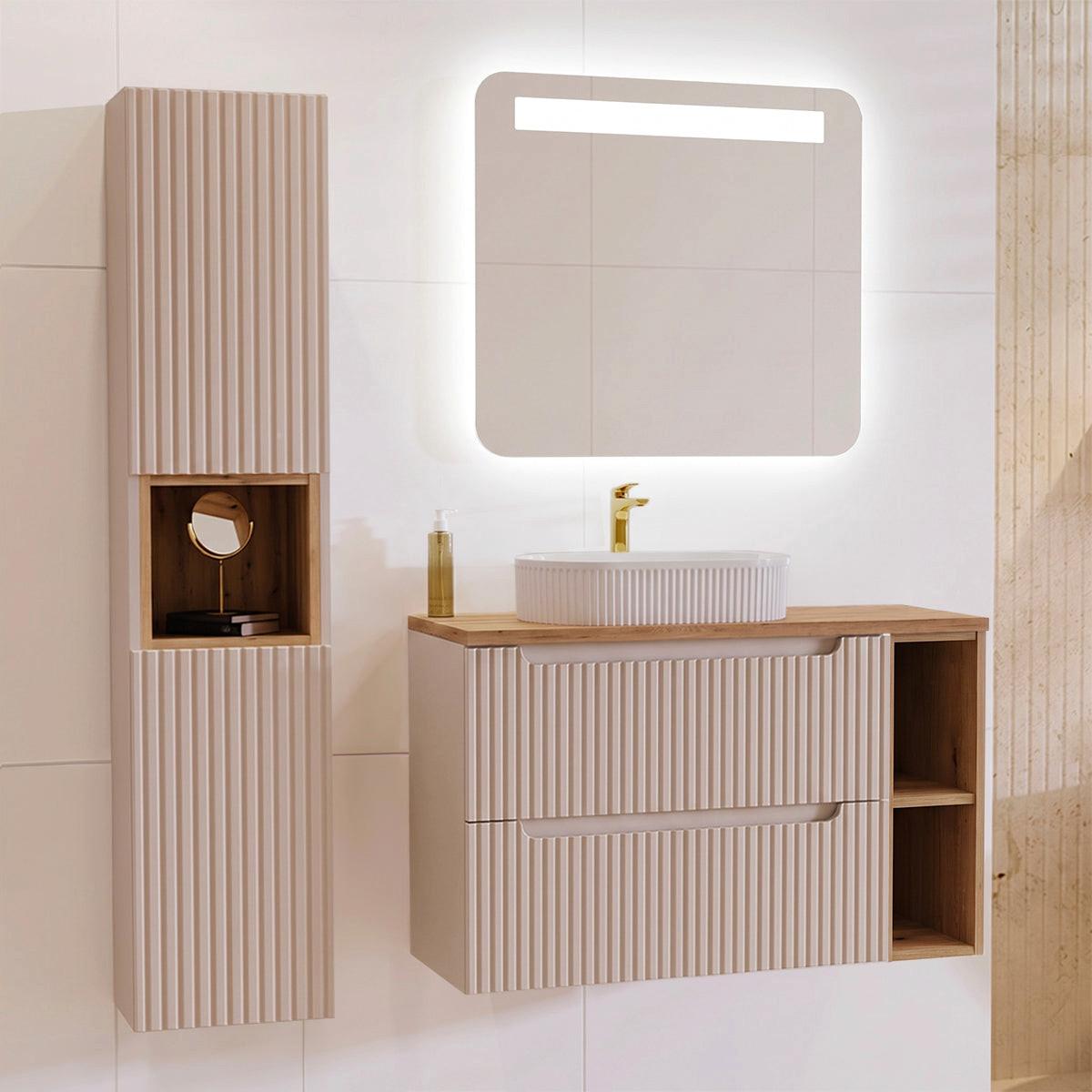 BADMÖBEL 100.4cm Riva 2er-Set Kaschmir und Holz - Beige, Holzwerkstoff (100.4/59/40cm) - Petits-meubles