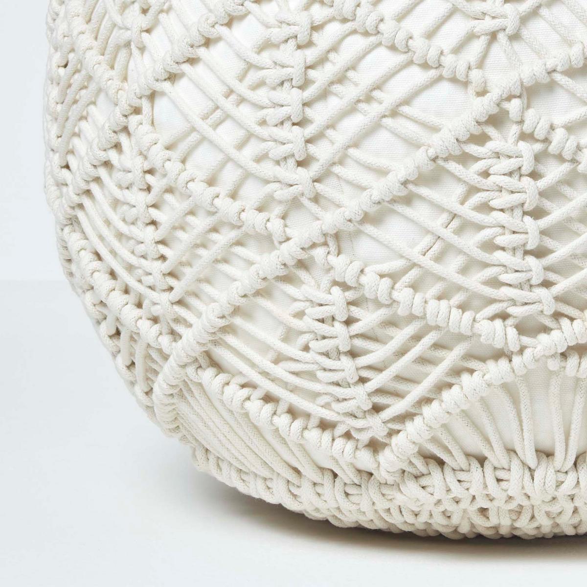 POUF creme im Makramee-Stil, 40/40/35 cm - Creme, Textil (40/35/40cm) - Homescapes