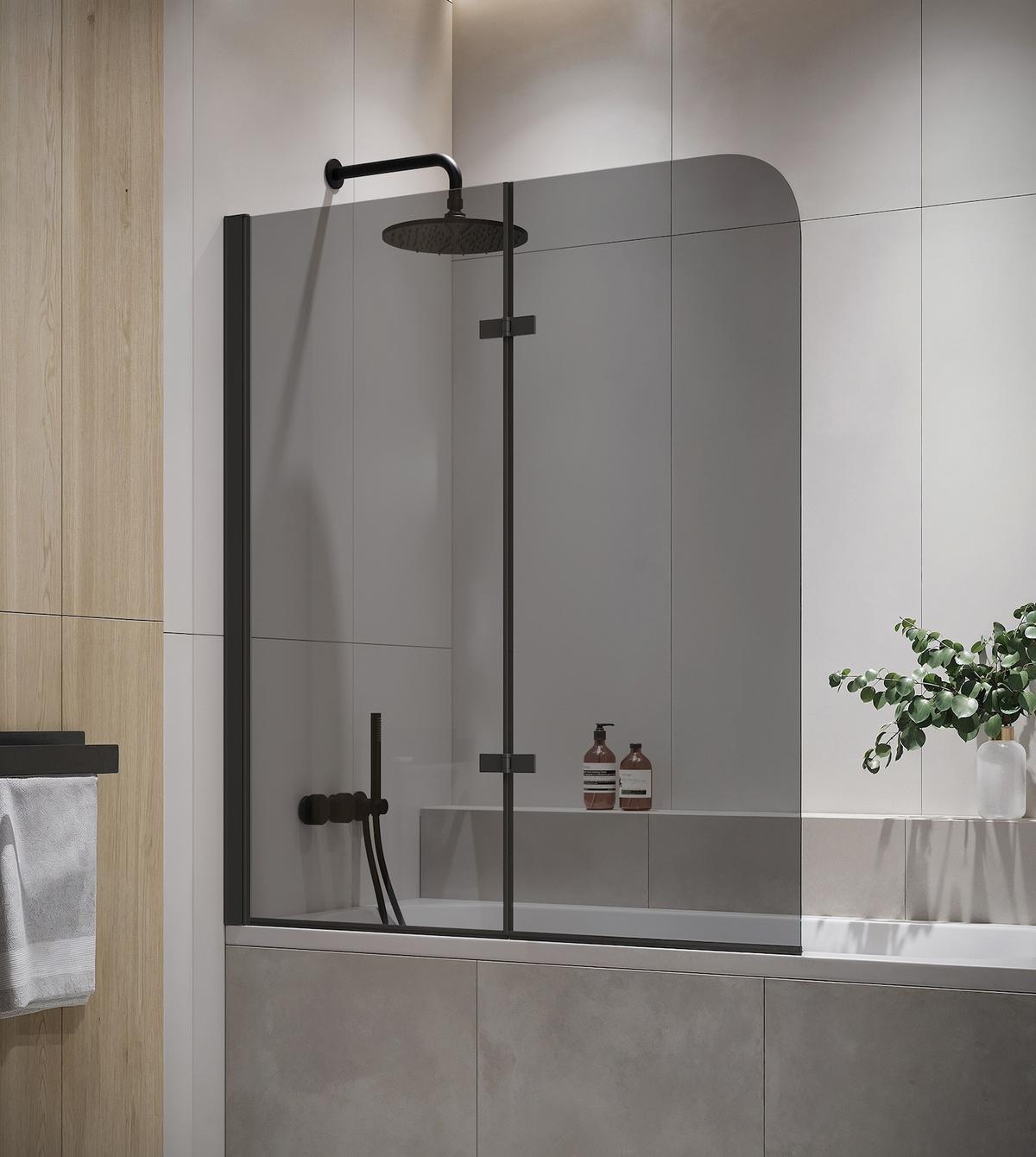 BADEWANNE Austin 2 Teile cm Schwarz mit Rauchglass - 110 x 140 cm - Schwarz, Glas (110/140cm) - Badplaats
