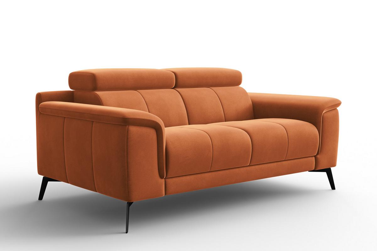 SOFA FIERO 2-Sitzer, Oranger Veloursstoff - Schwarz/Orange, Holz/Textil (170/82/103cm) - Courtois Laville